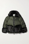 NIKE + SACAI NRG OVERSIZED HOODED FAUX FUR AND QUILTED SHELL DOWN JACKET