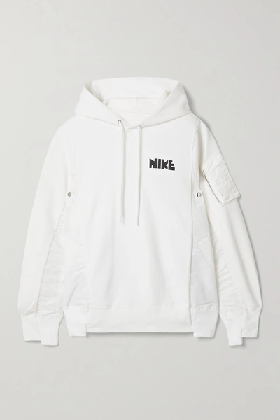 Nike + Sacai Nrg Oversized Paneled Printed Cotton-blend Jersey And Shell Hoodie In White