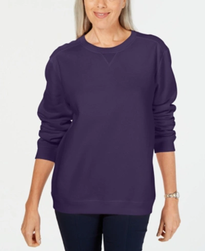 Karen Scott Petite Fleece Crewneck Sweatshirt, Created For Macy's In Cassis