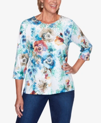 Alfred Dunner Women's Missy Hunter Mountain Floral Printed Top In Open Miscellaneous