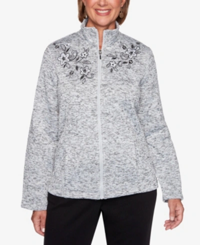 Alfred Dunner Women's Plus Size Modern Living Novelty Embroidered Melange Jacket In Gray