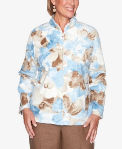 Alfred Dunner Women's Plus Size Dover Cliffs Watercolor Floral Polar Fleece Jacket In Open Miscellaneous