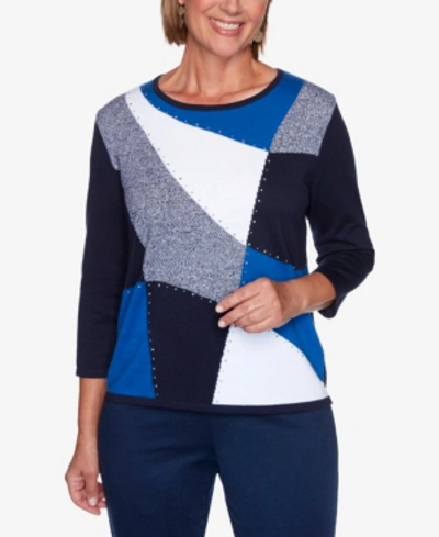 Alfred Dunner Women's Missy Vacation Mode Colorblock Sweater In Open Miscellaneous