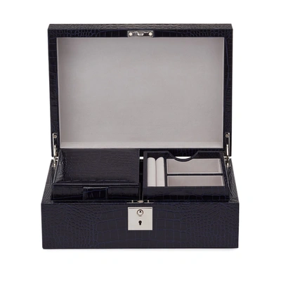 Smythson Jewellery Box With Travel Tray In Mara In Navy