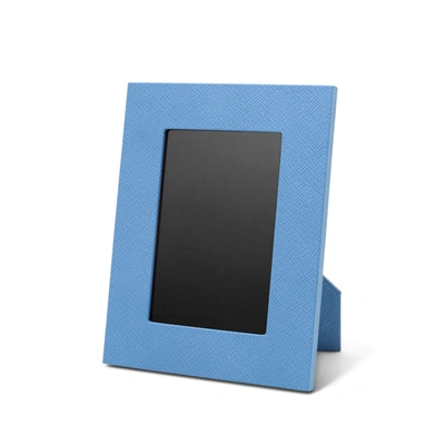 Smythson Small Photo Frame In Panama In Nile Blue