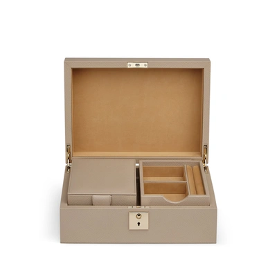 Smythson Jewellery Box With Travel Tray In Panama In Sandstone