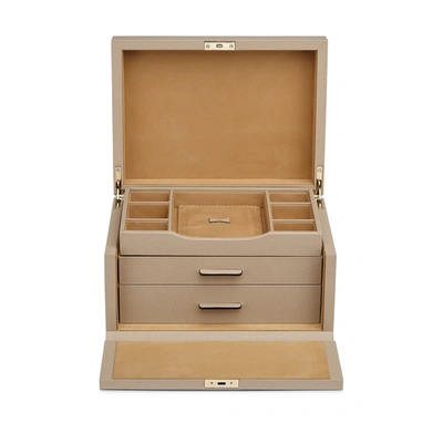 Smythson 3 Drawer Jewellery Box In Panama In Sandstone