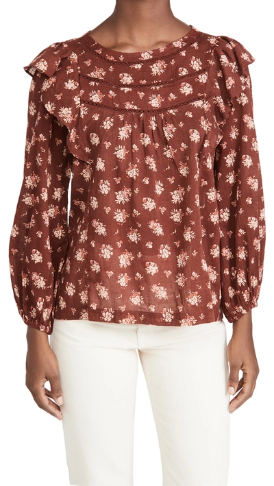Madewell Ladder Trim Ruffle Top In Dandelion Burnished Mahogany
