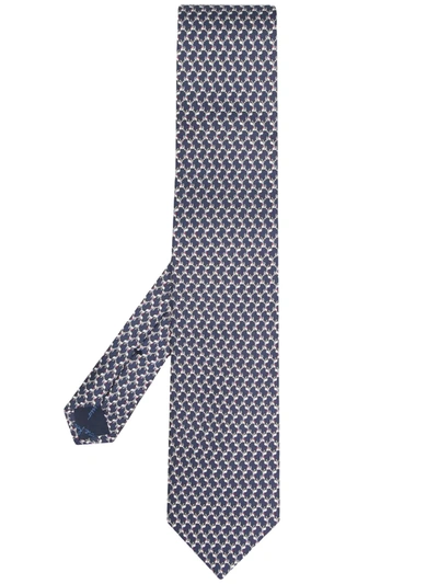 Ferragamo Motif-print Silk Tie In Blue