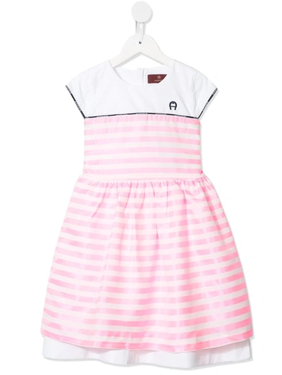Aigner Kids' Stripe Print Dress In Pink