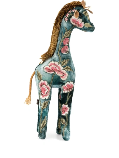 Anke Drechsel Velvet Embroidered Giraffe In Blue