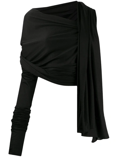 Dolce & Gabbana Draped Asymmetric Wool Top In Black
