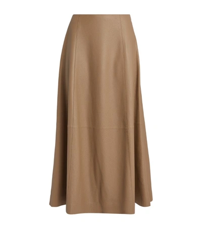 The Row Timowa Grained-leather Midi Skirt In Camel