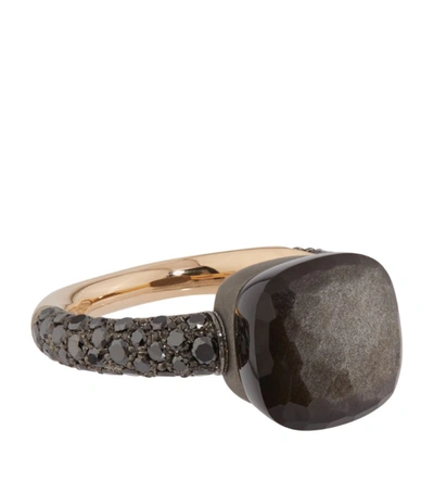 Pomellato Mixed Metal And Obsidian Nudo Ring Size 53