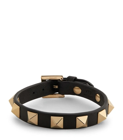 Valentino Garavani Leather Rockstud Bracelet In Black