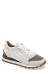 Brunello Cucinelli Bead-embellished Nylon And Suede Sneakers In White