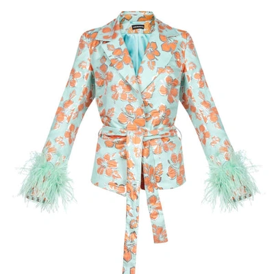 Andreeva Mint Vanilla Jacket With Detachable Feathers Cuffs In Multicolour