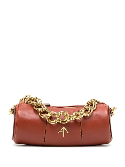 Manu Atelier 'mini Cylinder' Leather Shoulder Bag With Chain In Brown