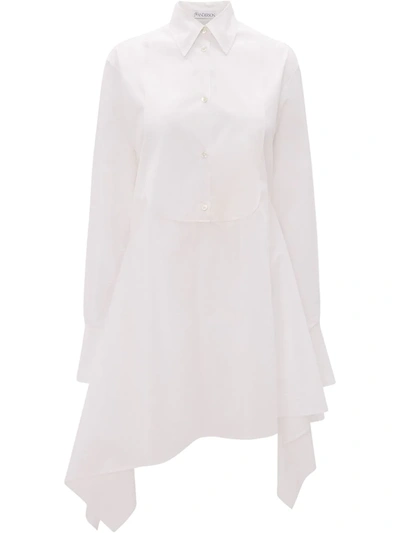 Jw Anderson Asymmetric Cotton Poplin Shirt Dress In White