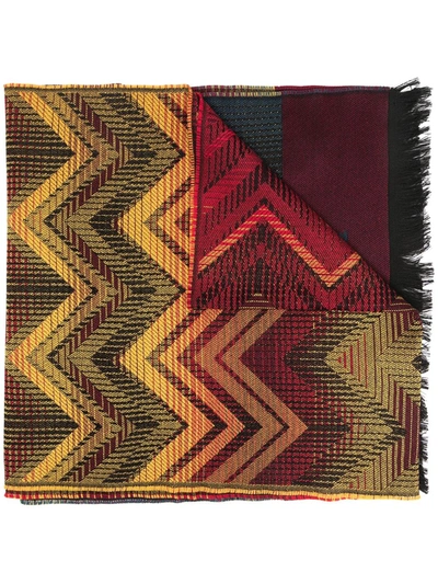 M Missoni Chevron-pattern Wool Scarf In Blue