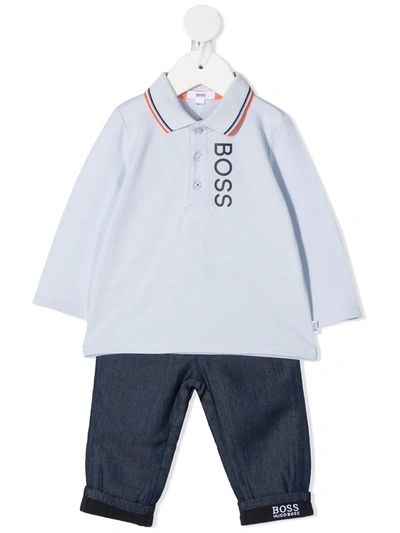 Hugo Boss Polo Babygrow Set In 蓝色