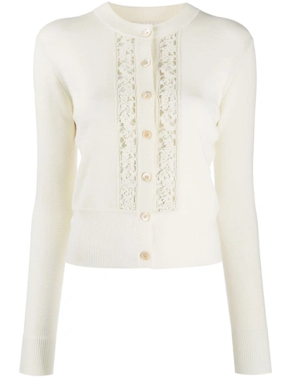 Chloé Lace-panel Cardigan In Neutrals