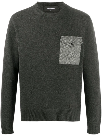 Dsquared2 Contrast Patch Pocket Jumper In Grey