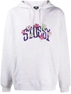 Stussy Floral Logo Print Hoodie In Grey