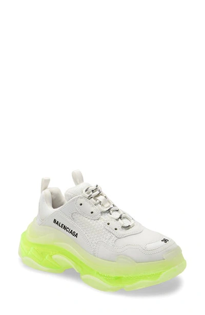 Balenciaga Triple S Clear Sole Sneakers In White & Fluo Yellow