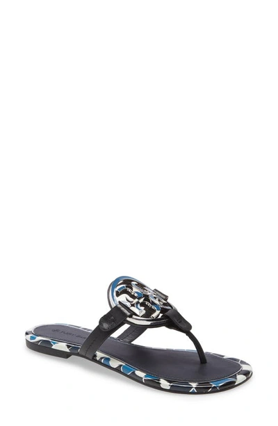 Tory Burch Miller Enamel Leather Thong Sandals In Black