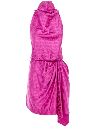 Attico Logo Jacquard Draped Mini Dress In Fuchsia
