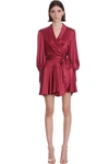Zimmermann Gathered-cuff Silk-satin Wrap Dress In Bordeaux
