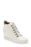 Linea Paolo Fina Wedge Sneaker In White/ Black Leather