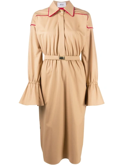 Atu Body Couture Belted Shirt Dress In Brown