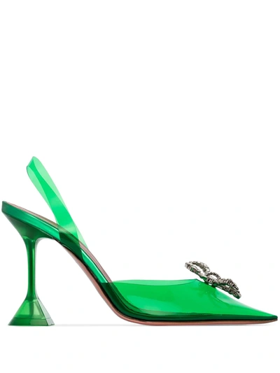 Amina Muaddi Begum Crystal-embellished Pvc Slingback Pumps In Green