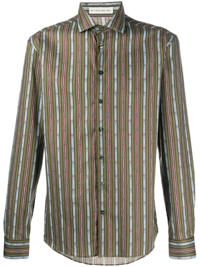 Etro Striped Scarf-print Cotton Shirt In Green