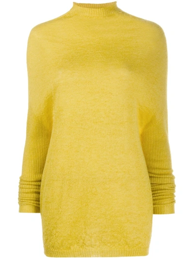 Rick Owens Fine-knit Batwing-sleeves Top In Yellow