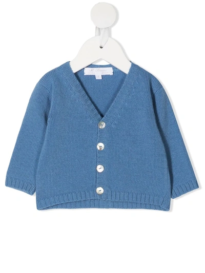 Mariella Ferrari Babies' Ribbed-knit Cotton Cardigan In Avio