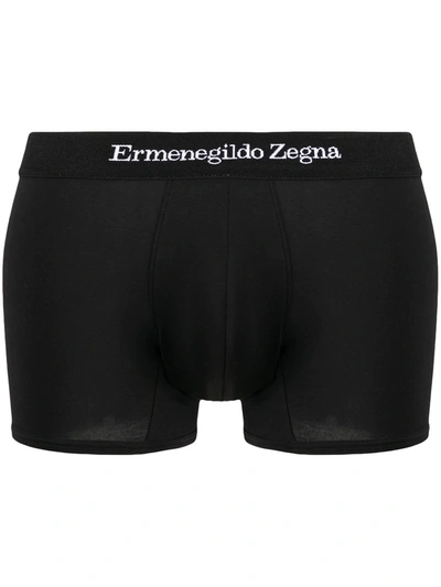 Ermenegildo Zegna Logo-waist Cotton Boxer Shorts In Black