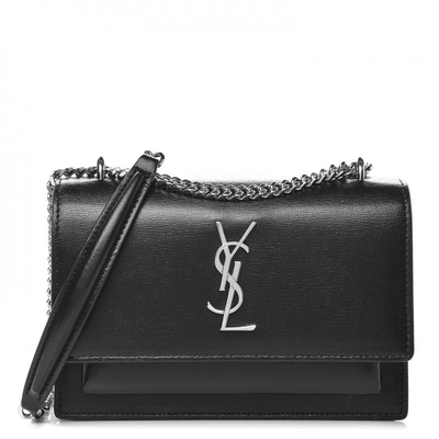 Pre-owned Saint Laurent Sunset Chain Wallet Smooth Black