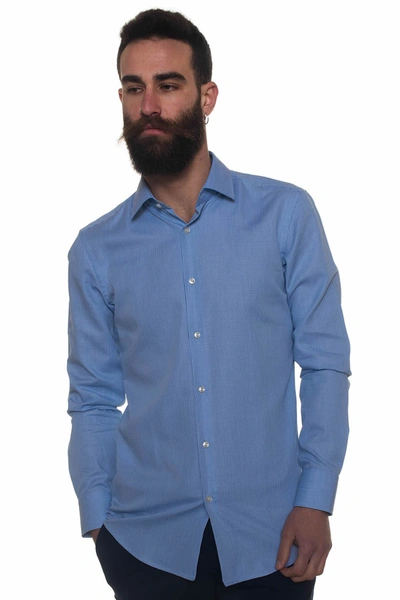 Hugo Boss Boss Jenno Casual Shirt Teal Cotton Man In Azure