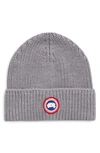 Canada Goose Wool Beanie With Logo And Turn-up Brim In Heather Grey