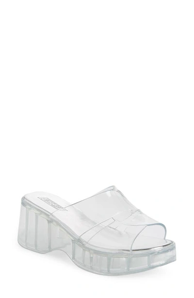 Jeffrey Campbell Jelli Platform Slide Sandal In Clear Faux Leather