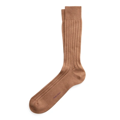 Polo Ralph Lauren Ribbed Cashmere-blend Dress Socks In Camel