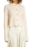 Vince Button Crew Cashmere Cardigan In Heather Champagne