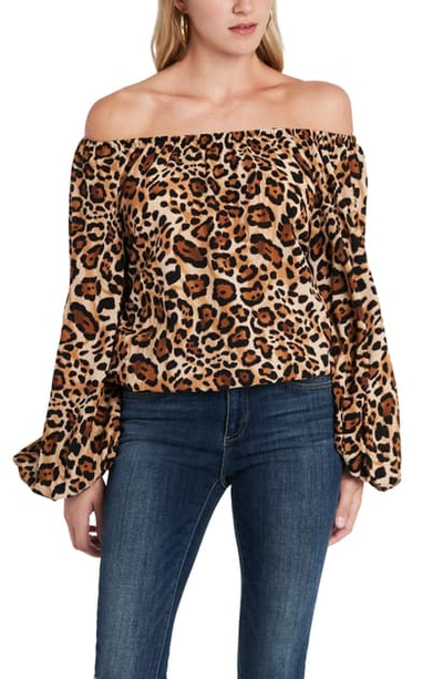 Vince Camuto Women's Off Shoulder Animal Print Balloon Sleeve Blouse In Tan