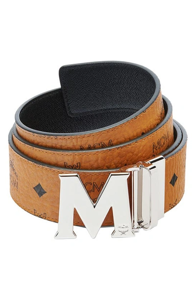 Mcm Visetos Cognac Claus Flat M Reversible Belt In Brown