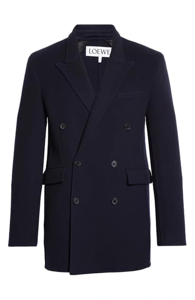 Loewe Double Breasted Wool & Cashmere Jacket In Navy Blue 5110