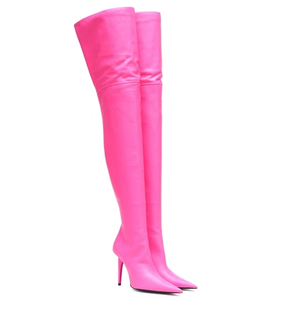 Balenciaga Knife Shark皮革过膝靴 In Pink