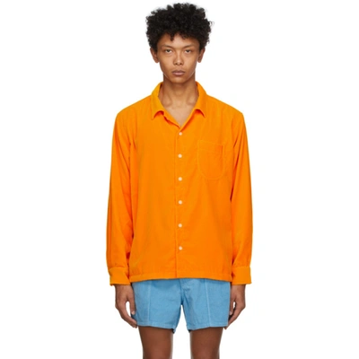 Erl Button-down Corduroy Shirt In Orange